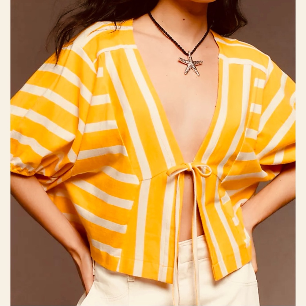 Anthropologie Yellow and White Striped Crop Top